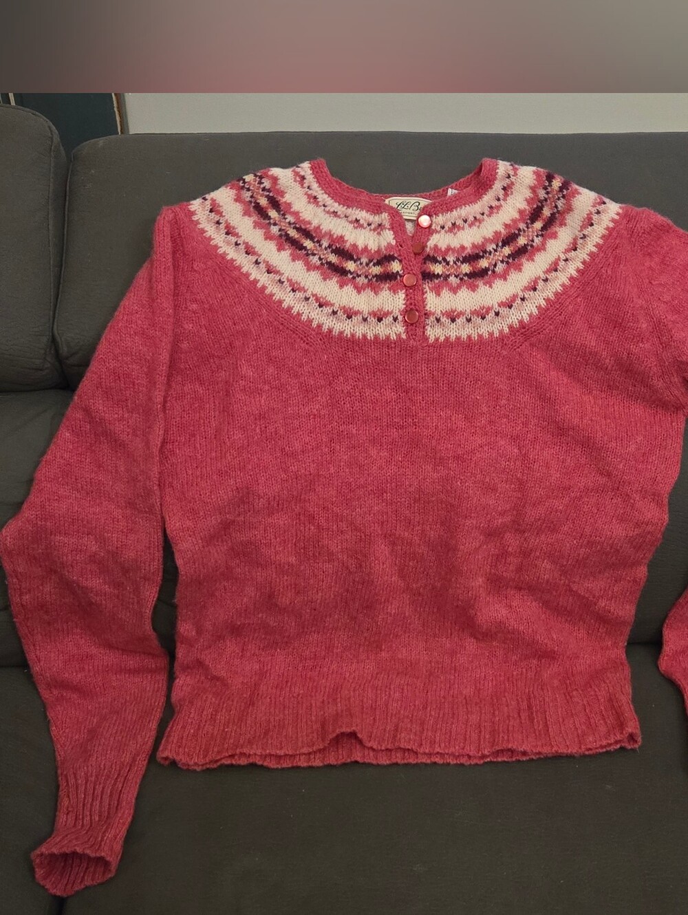 Vintage LL Bean Shetland Wool Fair Isle Sweater Pink Size 36 Nordic Cottagecore